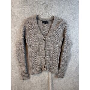 Rag & Bone Grey Merino Wool Cable Knit Confetti Fleck Cardigan Sweater Small